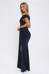 Chic Serenity Off Shoulder Maxi Dress Navy