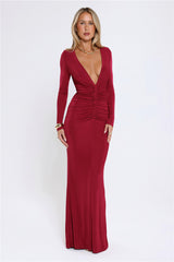 Stare Worthy Long Sleeve Maxi Dress Berry