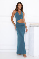 Take My Advice Halter Maxi Dress Teal
