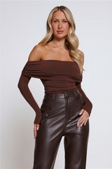 Mind Made Up Off Shoulder Long Sleeve Top Chocolate