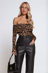 Wild Intentions Off Shoulder Long Sleeve Top Leopard