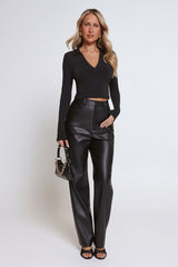 BASE Form Luxe Knit Collared Long Sleeve Top Black