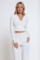 BASE Form Luxe Knit Collared Long Sleeve Top White