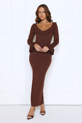 Night Style Ribbed Maxi Dress Brown