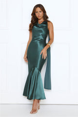 Celestial Evening Satin Maxi Dress Teal