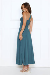 Glossed Edge One Shoulder Maxi Dress Teal