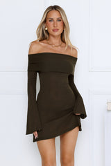 Iconic Angle Off Shoulder Mini Dress Khaki