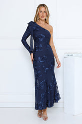 Wildflower Mood One Shoulder Maxi Dress Navy