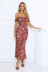 Celeste Glow Off Shoulder Maxi Dress Rust