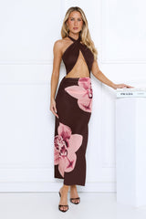 Blooming Belle Halter Maxi Dress Brown
