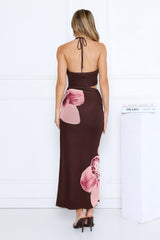Blooming Belle Halter Maxi Dress Brown