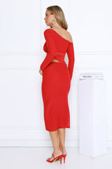 More To Want Long Sleeve Mesh Midi Dress Red