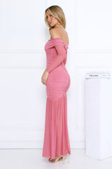 Pretty Allure Off Shoulder Maxi Dress Rose