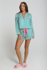 Merry And Bright Satin Pajama Set Green