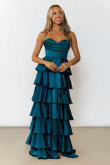 Lights Camera Party Satin Maxi Dress Emerald
