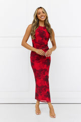 Zodiac Queen Mesh Maxi Dress Red