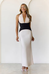 Shadow Bloom Halter Mesh Maxi Dress Cream