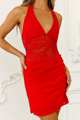 On Display Lace Halter Mini Dress Red