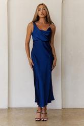 Pretty in Passion Satin Maxi Dress Navy
