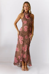 Savanna Rose Halter Maxi Dress Leopard