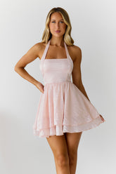 Whimsical Dream Halter Satin Mini Dress Pink