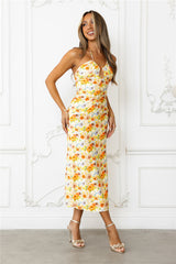Petals Of Imagination Halter Midi Dress Print