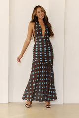 The Darling Dot Edit Halter Maxi Dress Brown