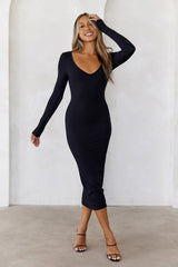 BASE The Must Own Long Sleeve Ribbed Midi Dress Black