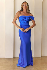 Sundrenched Chic Satin One Shoulder Maxi Dress Royal Blue