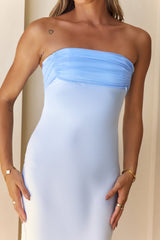 Queen Of Style Strapless Satin Maxi Dress Blue