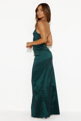 Style Finesse Strapless Satin Maxi Dress Forest Green