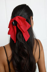 Matte Satin Bow Claw Clip Red