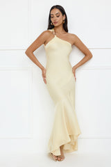Masquerade Energy One Shoulder Satin Maxi Dress Yellow