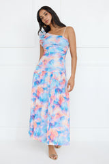 Pretty Encounter Mesh Maxi Dress Blue