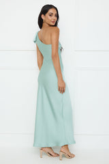 Night Of Distinction One Shoulder Satin Maxi Dress Sage