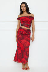 Spill The Goss Mesh Off Shoulder Crop Top Red