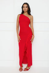 Neon Nectar One Shoulder Mesh Maxi Dress Red