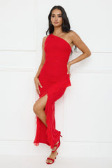 Neon Nectar One Shoulder Mesh Maxi Dress Red