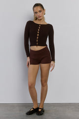 Frosted Nights Ribbed Long Sleeve Top Brown