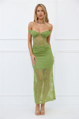 Paid In Full Off Shoulder Lace Maxi Dress Green