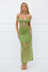 Paid In Full Off Shoulder Lace Maxi Dress Green