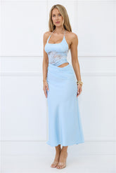 Radiate Positivity Halter Lace Maxi Dress Blue