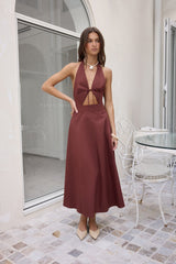 Sands Of Splendor Halter Maxi Dress Brown
