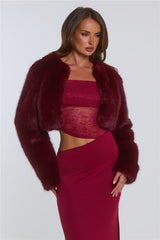 St Moritz Soirée Faux Fur Cropped Jacket Wine