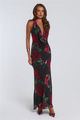 Rosy Perfume Halter Maxi Dress Black