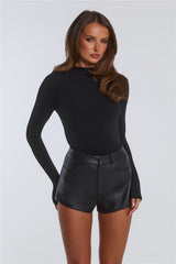 BASE Form Luxe Knit Simple High Neck Long Sleeve Top Black