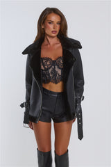 Whispers In The Dark Faux Leather Fur Jacket Black
