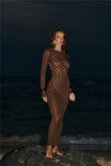 Island Aura Long Sleeve Knit Maxi Dress Chocolate