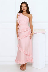 Moonlit Thoughts One Shoulder Maxi Dress Pink