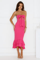 Pop Of Glam Strapless Midi Dress Fuchsia